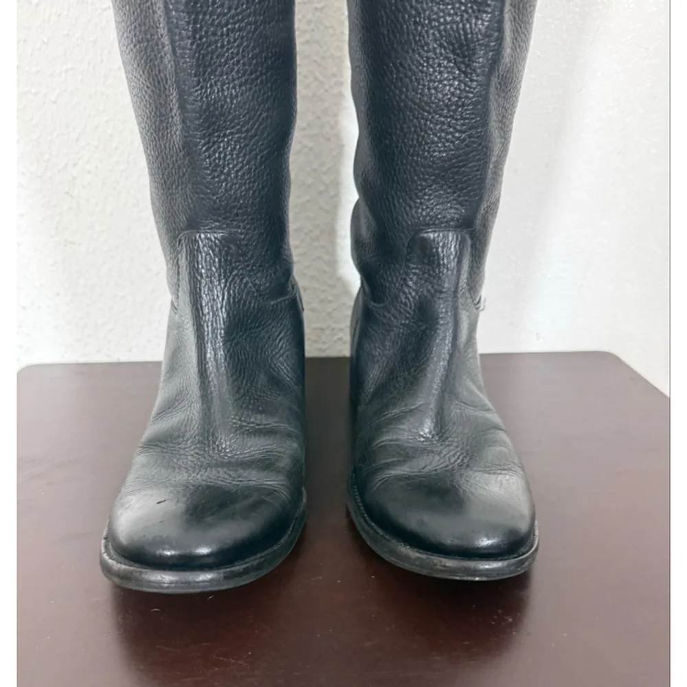 Tory Burch Keaton Pebble Leather Riding Boots Black Sz 7 Luxury Equestrian Chic